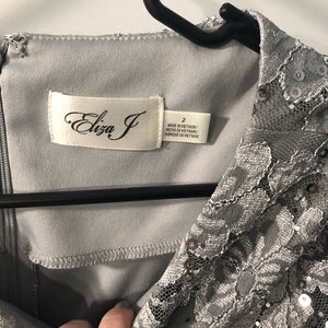 Silver 3/4 sheer sleeved dress.